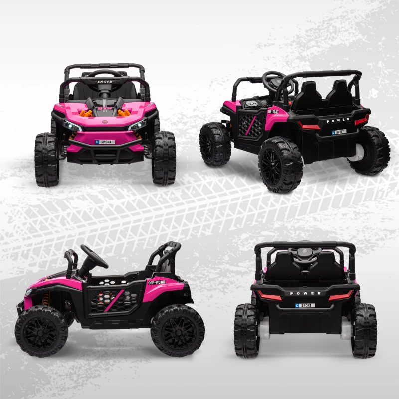 Qaba 12V Ride On Truck, Battery Powered Electric Car for Kids w/ Remote Control, 4-Wheel Suspension & LED Lights, Pink