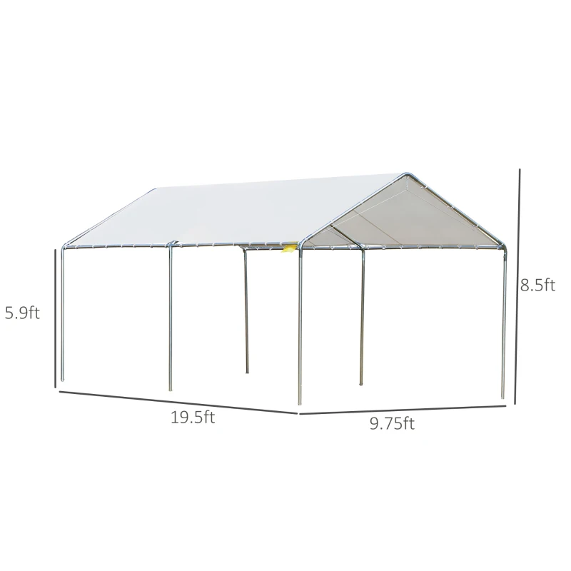 Outsunny 9.6' x 19.5' Carport Heavy Duty Galvanized Car Canopy w/ Included Anchor Kit, 3 Reinforced Steel Cables, White