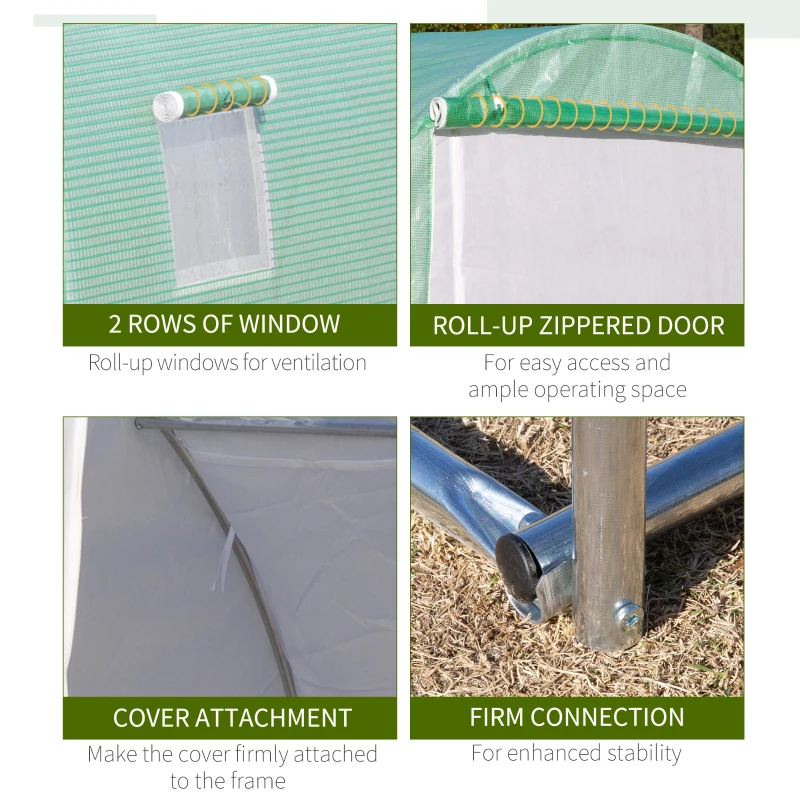 Outsunny 116" x 116" x 78" Large Walk-in Double Cover Polytunnel Greenhouse Outdoor w/ Roll-Up Zipper Doors and Windows Grow Plants, Seedlings, Herbs, or Flowers In Any Season-Gardening