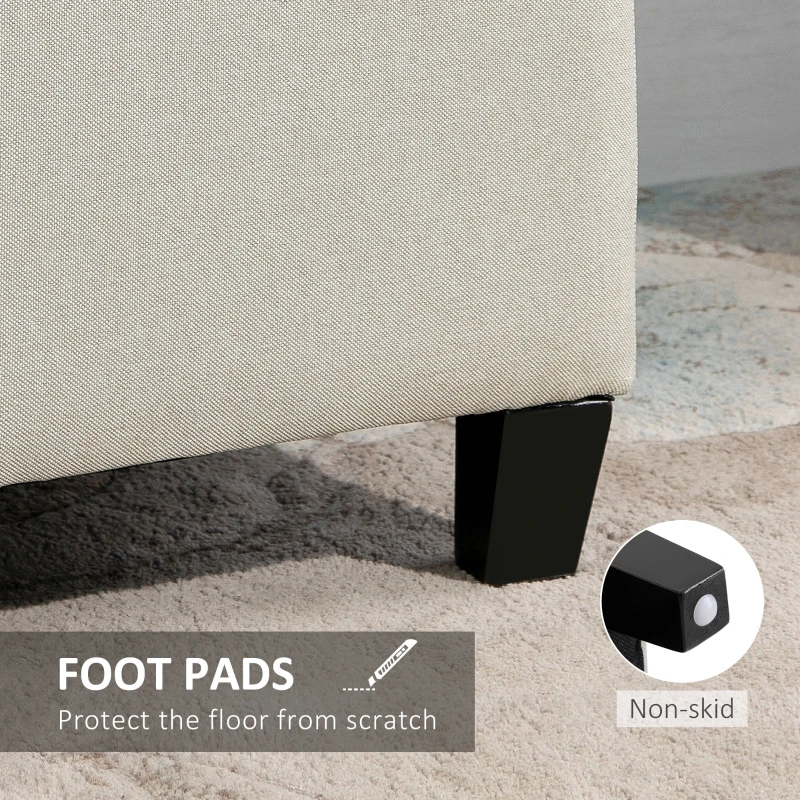 HOMCOM Rectangular Entry Bench, Tufted Upholstered Linen Fabric Wood Feet Storage Ottoman Bench, Beige