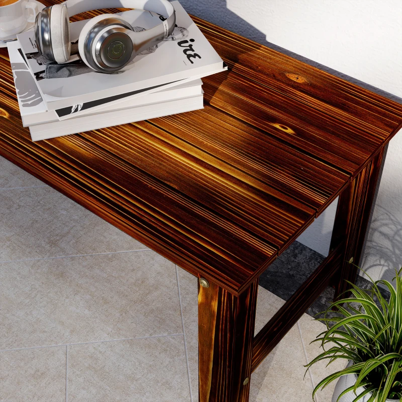 Outsunny 2-Seat Wood Garden Bench, Patio Bench Outdoor Bench with Slatted Seat, Backless Front Porch Bench for Park, Garden, Poolside, Deck, Carbonized