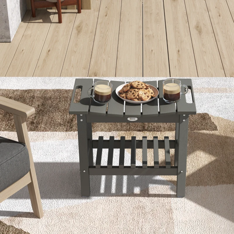 Outsunny HDPE Shower Bench, Waterproof Shower Stool with Handle, Storage Shelf, Non-Slip Pads for Indoor Outdoor, Dark Gray