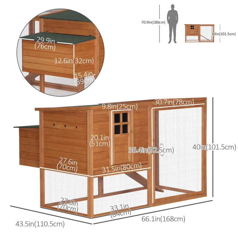 PawHut 66" Chicken Coop Wooden Hen House Rabbit Hutch Poultry Cage Pen Backyard with Nesting Box and Outdoor Run