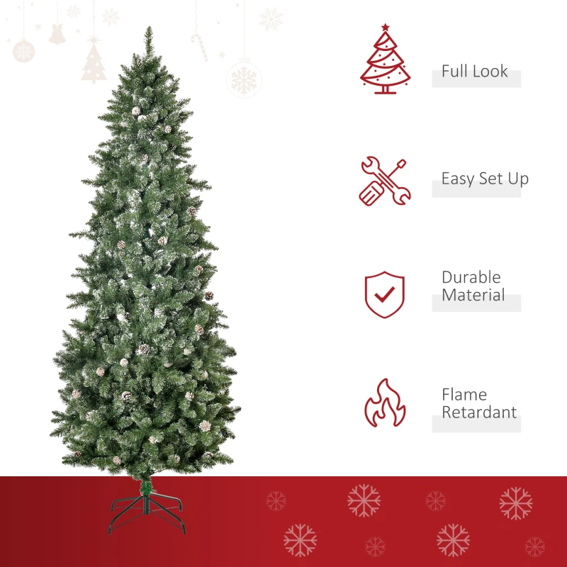 HOMCOM 7.5ft Unlit Snow-Dipped Fir Artificial Christmas Tree with Realistic Branches, Pine Cones and 1119 Tips