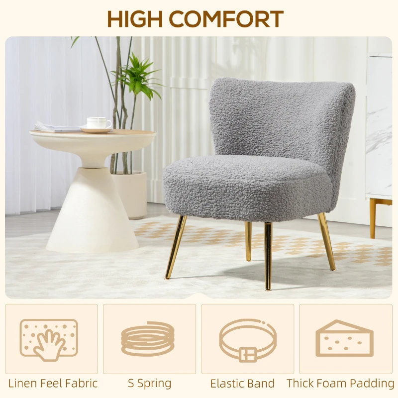 HOMCOM Lounge Chair for Bedroom Living Room Chair with Soft Upholstery and Gold Legs Charcoal Grey