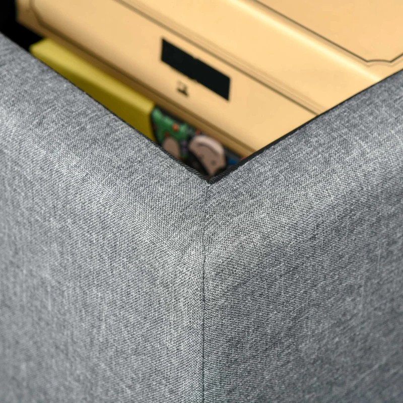 HOMCOM 50" Storage Ottoman Bench, Upholstered Ottoman Foot Rest with Linen Fabric and Soft Close Lid for Entryway, Gray