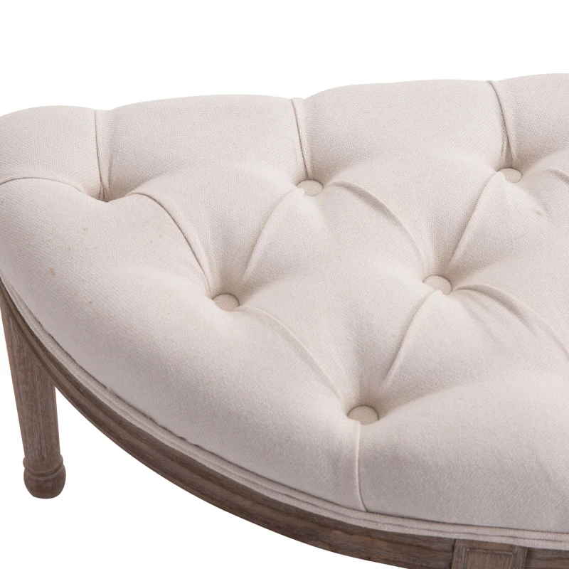HOMCOM Semi-Circle End of Bed Bench with Tufted Design, Upholstered Bedroom Entryway Bench with Rubberwood Legs, Off White