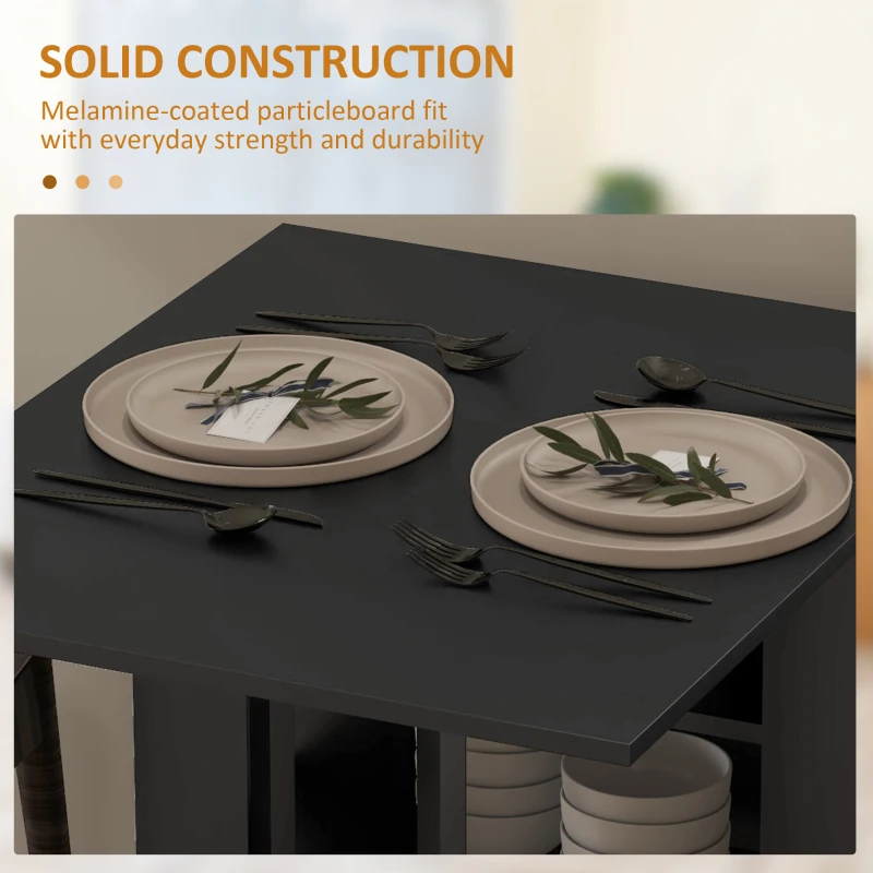 HOMCOM Folding Dining Table with Storage, Drop Leaf Kitchen Table for Small Spaces, Black