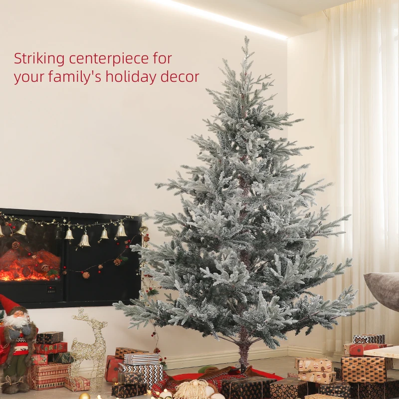 HOMCOM 6 Foot Artificial Nordic Pine Christmas Tree with Snow, Easy Assembly, Hinged Xmas Tree for Home Office Holiday