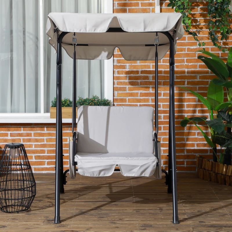 Outsunny 1-Seat Outdoor Porch Swing Patio Swing with Adjustable Canopy, Removable Seat and Back Cushion for Garden, Poolside