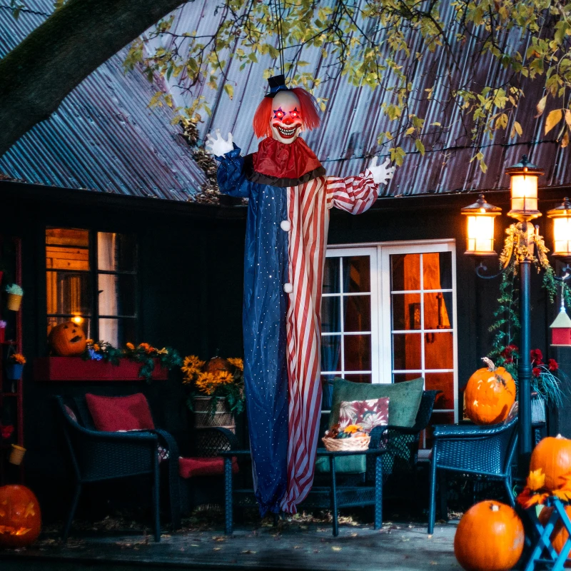 HOMCOM 6' Clown Animatronic, Life Size Outdoor Halloween Decoration with Motion Activated Sound & Light Up Eyes