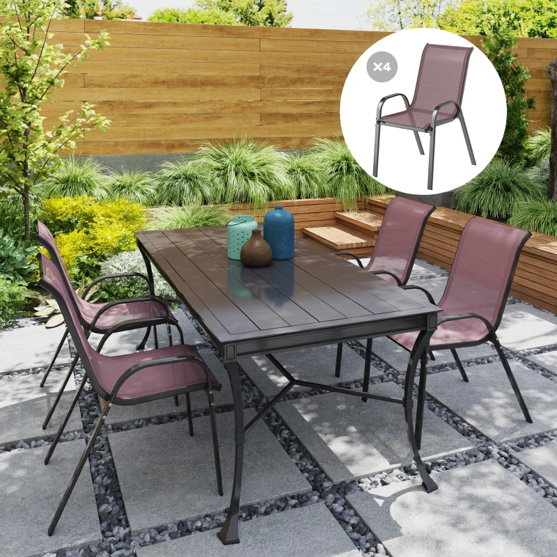 Outsunny Set of 4 Outdoor Dining Chairs, Stackable Patio Chairs with High Back, Breathable Mesh Seat for Garden Lawn, Brown