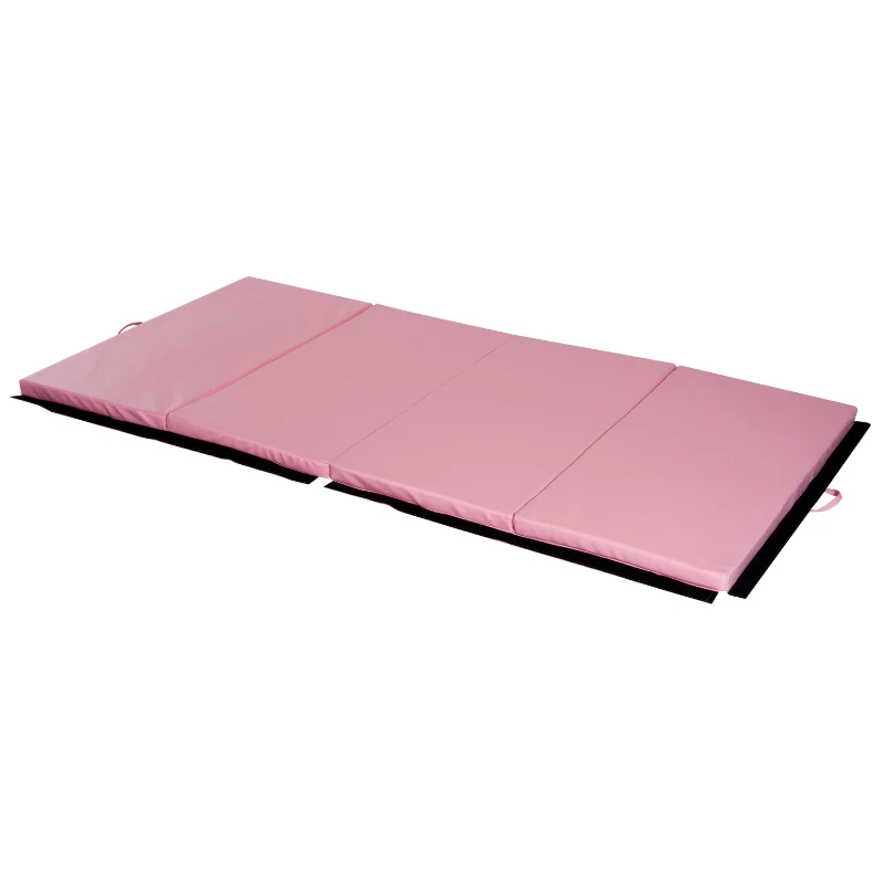 Soozier 4'x8'x2" Folding Gymnastics Tumbling Mat, Exercise Mat with Carrying Handles for Yoga, MMA, Martial Arts, Stretching, Core Workouts, Pink