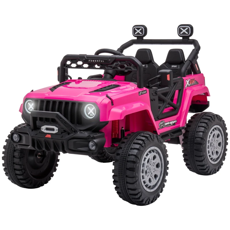 Aosom 12V Kids Ride on Car with Remote Control, Battery-Operated Ride on Toy with Spring Suspension, Led Lights, Music, Horn, 3 Speeds, USB, MP3, Pink
