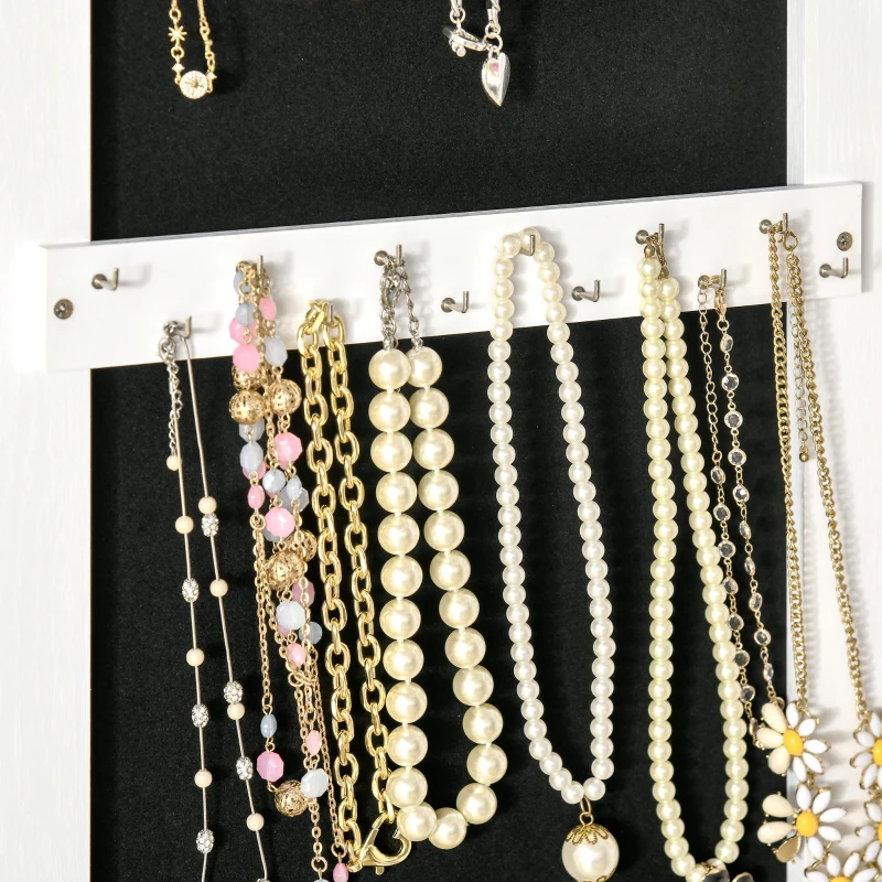 HOMCOM Jewellery Cabinet with Full-Length Mirror and Shelf, Jewellery Armoire, Lockable Storage Organizer for Dressing Room, White