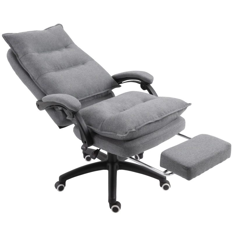Vinsetto 360° Swivel Executive Home Office Chair Adjustable Height Linen Style Fabric Recliner with Retractable Footrest and Double Padding, Gray