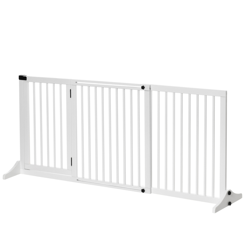 PawHut Freestanding Length Adjustable Wooden Pet Gate with Lockable Door 3 Panels, White