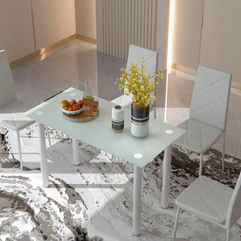 HOMCOM Modern Dining Table Set for 4, Space-Saving 5 Pieces Kitchen Table Set with Rectangle Table and Steel Frame, White