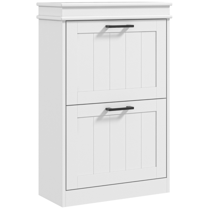 HOMCOM Shoe Storage Cabinet with 2 Flip Drawers and Adjustable Shelves, Narrow Shoe Cabinet for 10 Pairs of Shoes, White