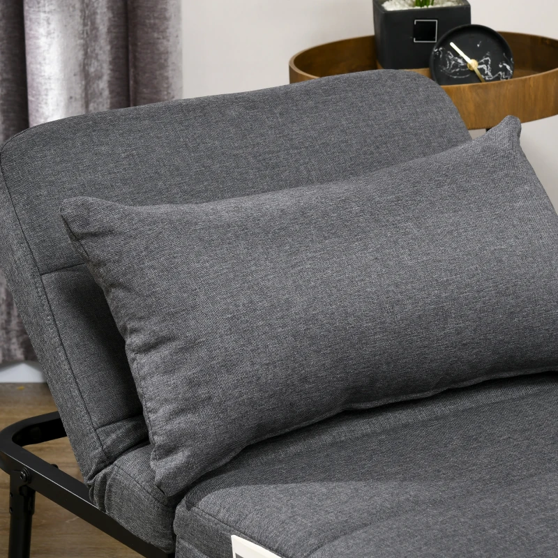 HOMCOM Folding Sofa Bed, 4-in-1 Multi-Function Sleeper Chair Bed Ottoman with Adjustable Backrest, Pillow, Side Pocket for Home Office, Bedroom, Living Room, Charcoal Gray