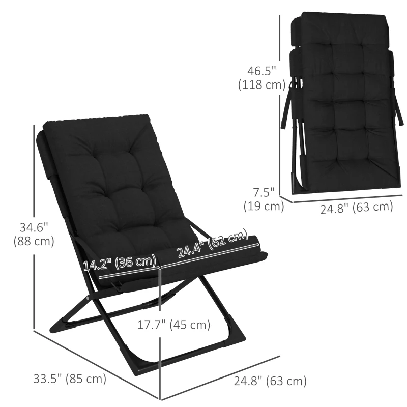 Outsunny Outdoor Folding Lawn Chair, Foldable Chair with Cushion, Armrest and Steel Frame for Poolside, Deck, Backyard