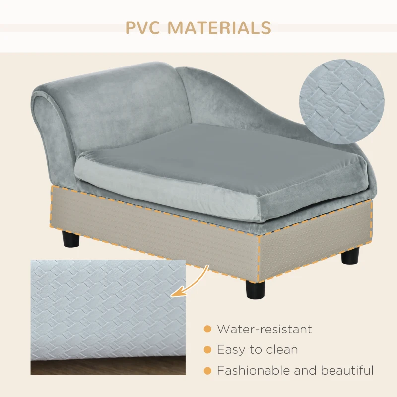PawHut Luxury Fancy Dog Couch with Hidden Storage, Small Dog Sofa Bed with 2" Soft Foam, Modern Pet Furniture for Puppies & Little Breeds, Pale Gray