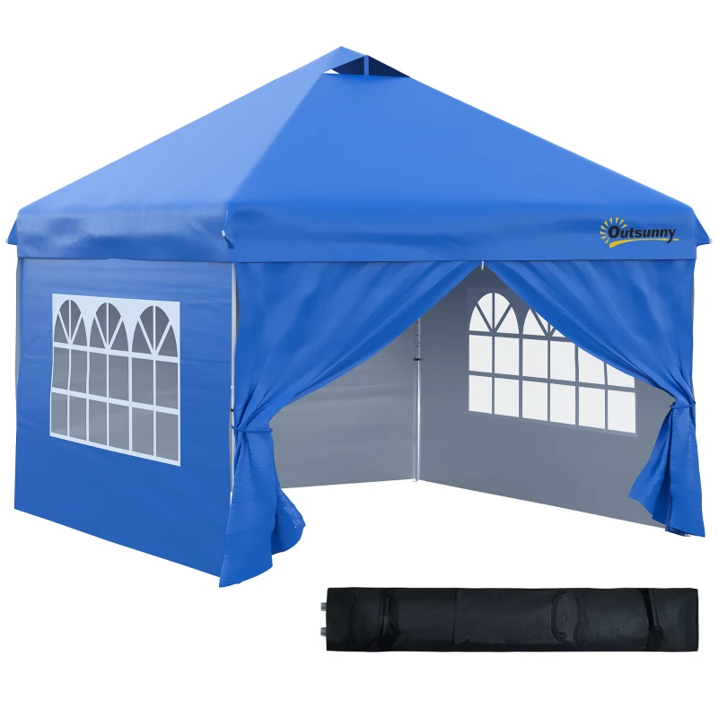 Outsunny 10' x 10' Pop Up Canopy Tent, Instant Sun Shelter, Tents for Parties, with Wheeled Carry Bag, Blue