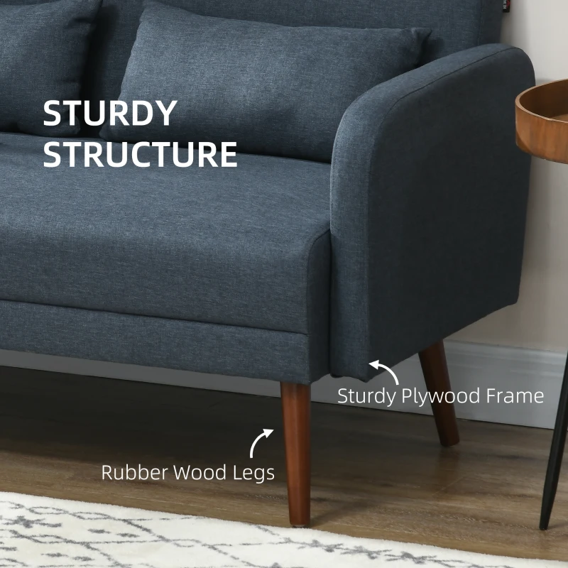 HOMCOM 53" 2 Seat Sofa, Modern Love Seats Furniture, Upholstered 2 Seater Couch with Throw Cushions, Solid Wood Frame, Blue