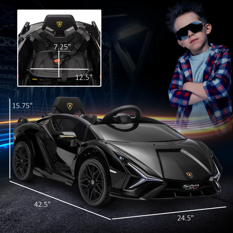 Aosom 12V Lamborghini SIAN Licensed Electric Car for kids with Remote Control, Horn, Music, & Headlights, Black