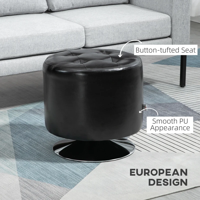 HOMCOM 360° Swivel Foot Stool Round PU Ottoman with Thick Sponge Padding and Solid Steel Base, Black