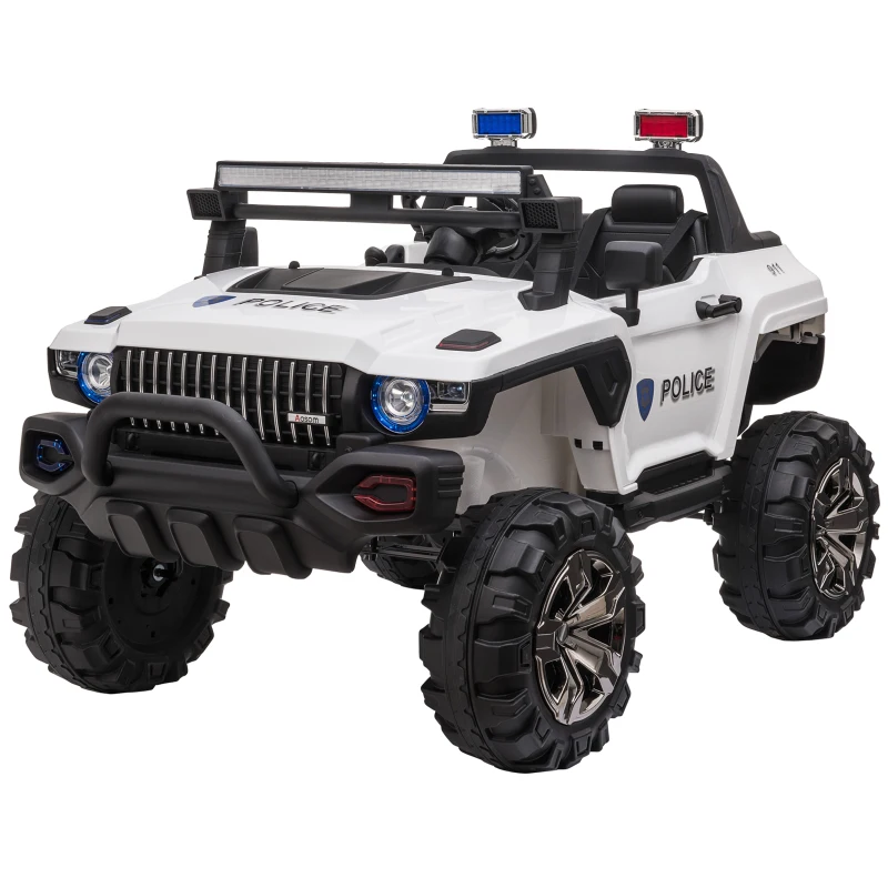 Aosom 53" L 2-Seater 12V Police Car Ride On Truck with Remote Control, Battery Operated Electric Car for Kids with Suspension, MP3 Player, Lights, Music, Horn, White(m-11)
