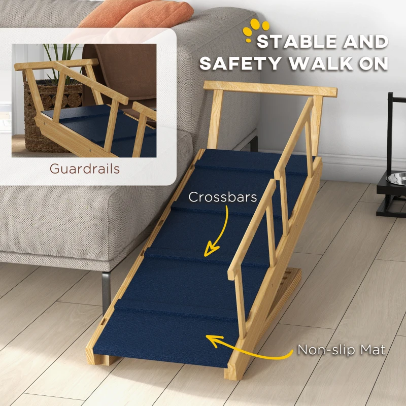 PawHut Dog Ramp, Adjustable Height Pet Steps, Foldable Dog Stairs with Non-slip Mat for Small to Large Dogs