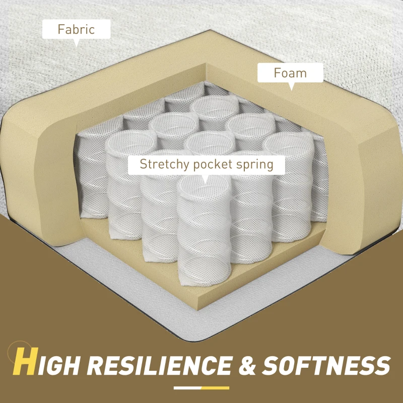 HOMCOM Ottoman Module for Modular Sectional Sofa, Upholstered Footrest with Wood Legs and Pocket Spring, Cream White