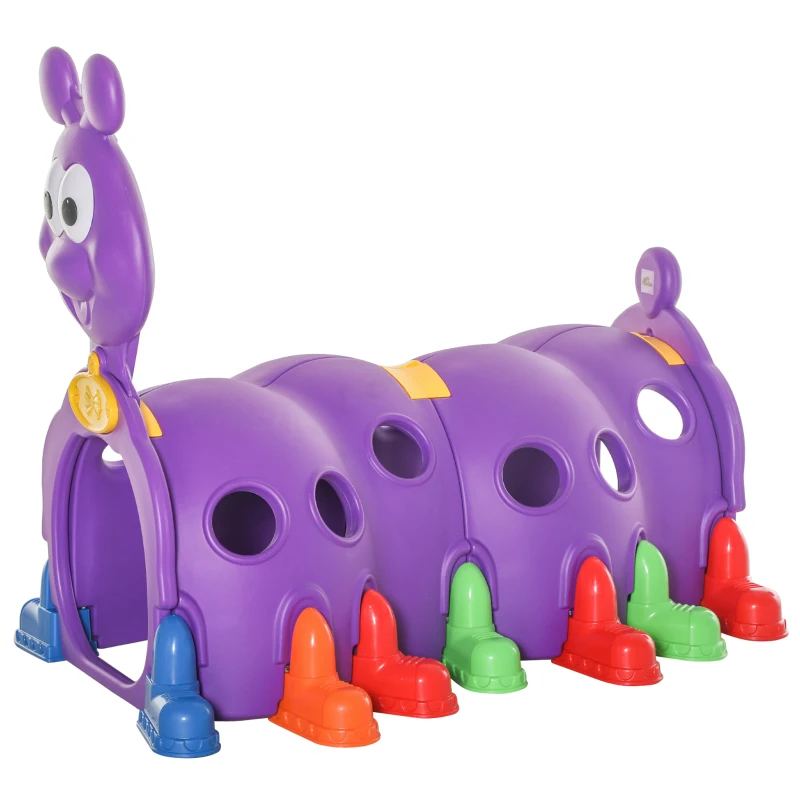 Qaba Caterpillar Tunnel, Toddler Tunnel for Kids Crawl and Climb Through, Kids' Play Structure Indoor Outdoor, 2 Sections, Purple