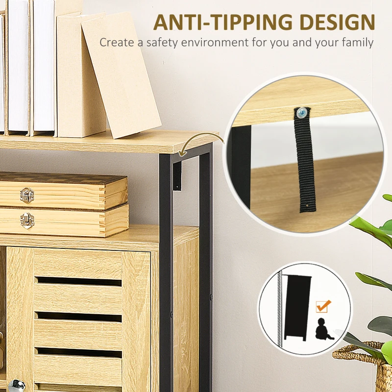 HOMCOM Industrial Sideboard Buffet Cabinet, Kitchen Storage Cabinet w/ Open Shelves, 2 Door Cupboards for Living Room, Natural