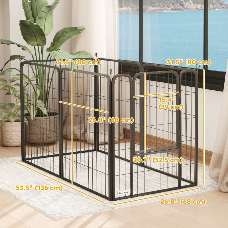 PawHut 6 Panels Heavy Duty Dog Playpen Outdoor Indoor with Door & Strap, 31.5" Height Portable & Foldable Pet Playpen