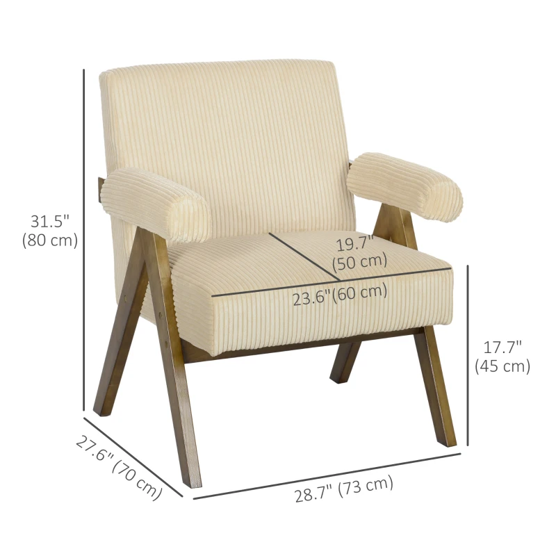 HOMCOM Corduroy Accent Chair Armchair with Wide Seat and Soft Padded Armrests for Reading, Bedroom, Beige