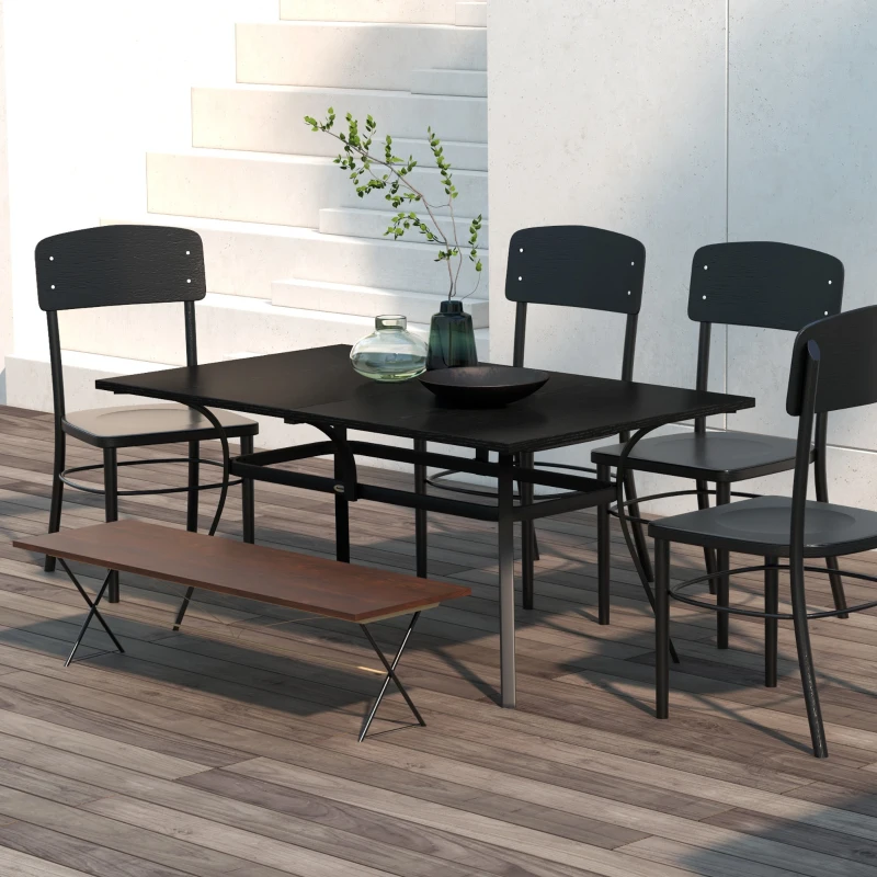 Outsunny Rectangle Patio Dining Table for 6 People with Steel Legs, Metal Tabletop for Garden, Backyard, Lawn, Balcony, Black