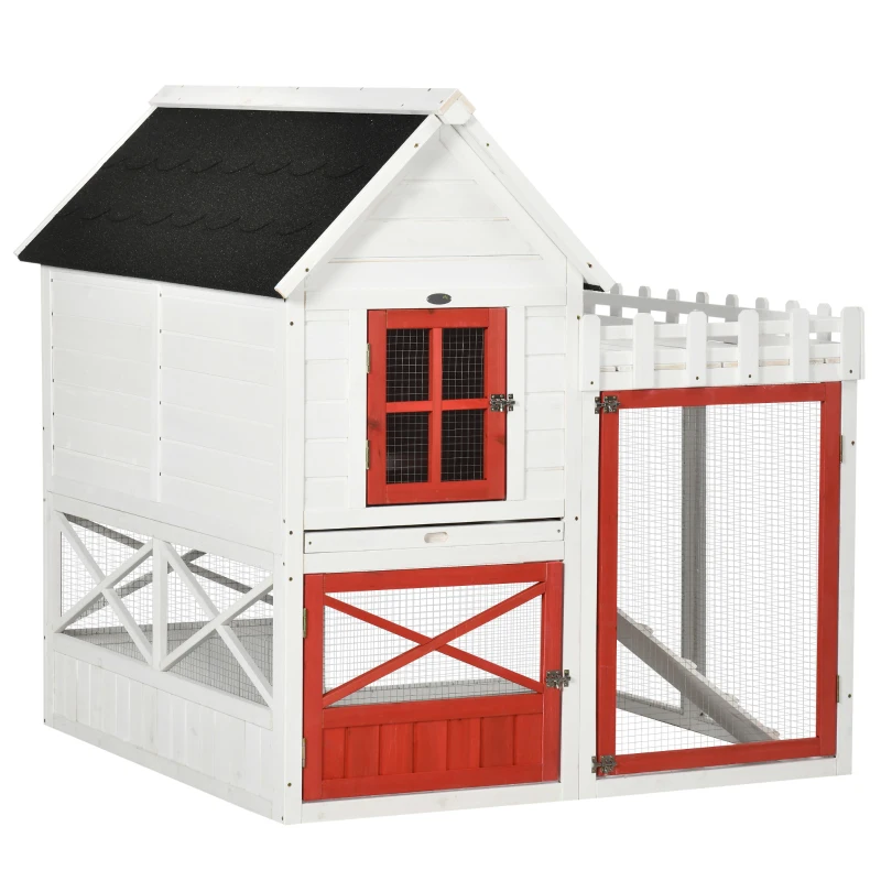 PawHut 51" Small Chicken Coop with Storage Box, Wooden Chicken Coop Chicken House Outdoor Hen House with Nesting Box, Slide-Out Tray, White