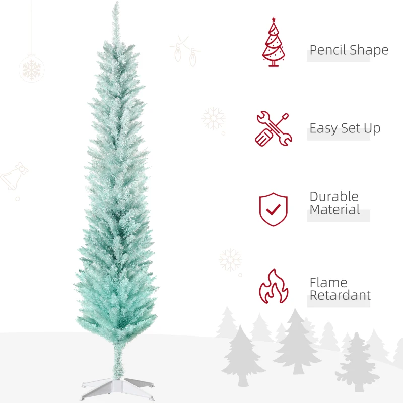 HOMCOM 6ft Pencil Christmas Trees, Skinny Artificial Christmas Tree for Xmas Holiday Decor, Gradient Blue