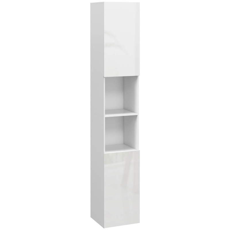 kleankin Tall Bathroom Cabinet, High Gloss Storage Cabinet with Doors and Adjustable Shelves, 11.8" x 11.8" x 71.5", White