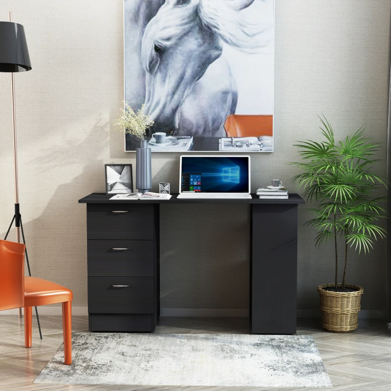 HOMCOM 47" Modern Home Office Computer Desk Bookcase Combo Writing Table Workstation with 3 Drawer and Storage Shelf - Black