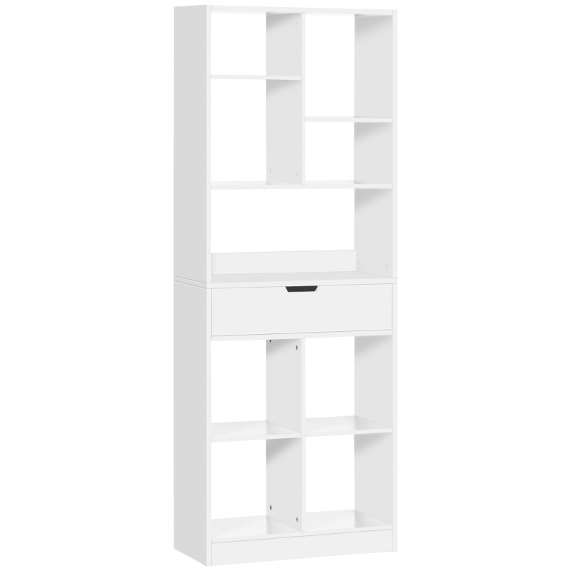 HOMCOM Tall Bookshelf with Drawer, Freestanding Bookcase for Bedroom, Living Room, Home Office, White