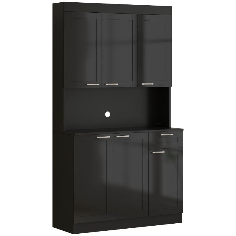 HOMCOM 71" Kitchen Pantry Cabinet, Storage Buffet with Hutch, Adjustable Shelves for Living Room, High Gloss Black
