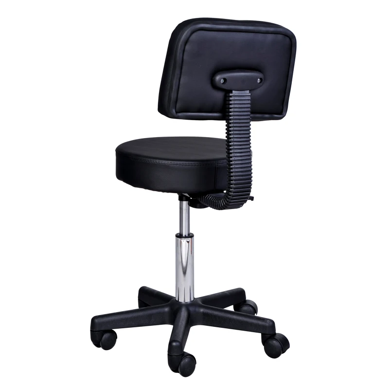 HOMCOM Swivel Medical Salon Stool with Back Support, Rolling Office Drafting Chair with Adjustable Height, PU Leather Surface and Wheels, Black