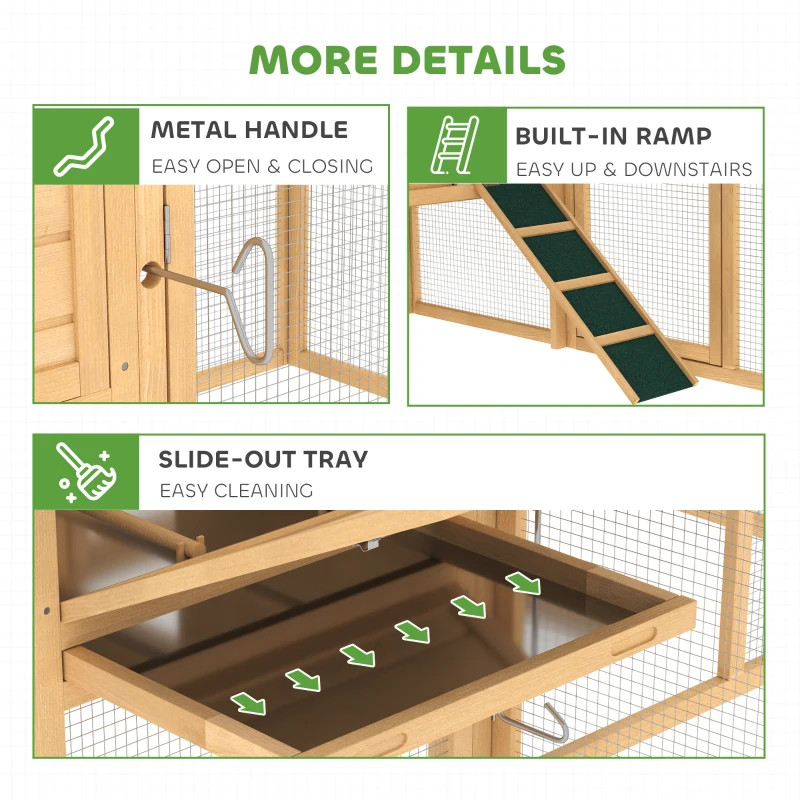PawHut 75" Wooden Chicken Coop with Nesting Box, Removable Tray, Ramp Run, for Garden Backyard, Natural Wood