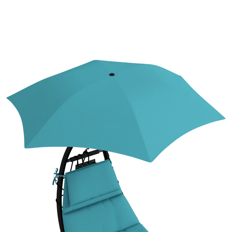 Outsunny Tanning Chair with Sunshade Roof, Rocking Base, Cushion, Headrest, Turquoise