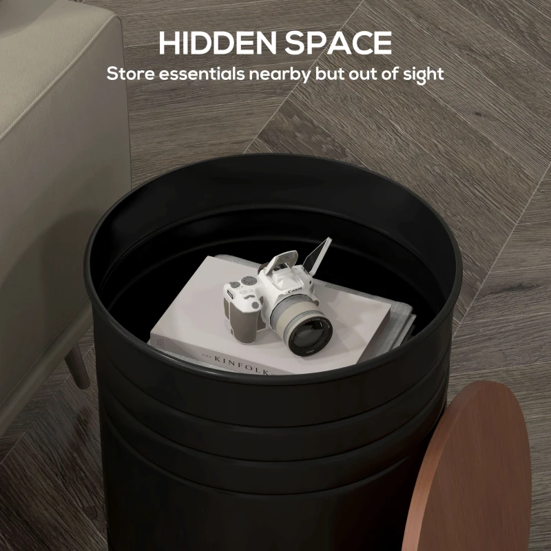 HOMCOM Round Storage Ottoman Set of 2, Nesting Ottomans with Wooden Lid, Metal Frame and Hidden Storage Space for Bedroom