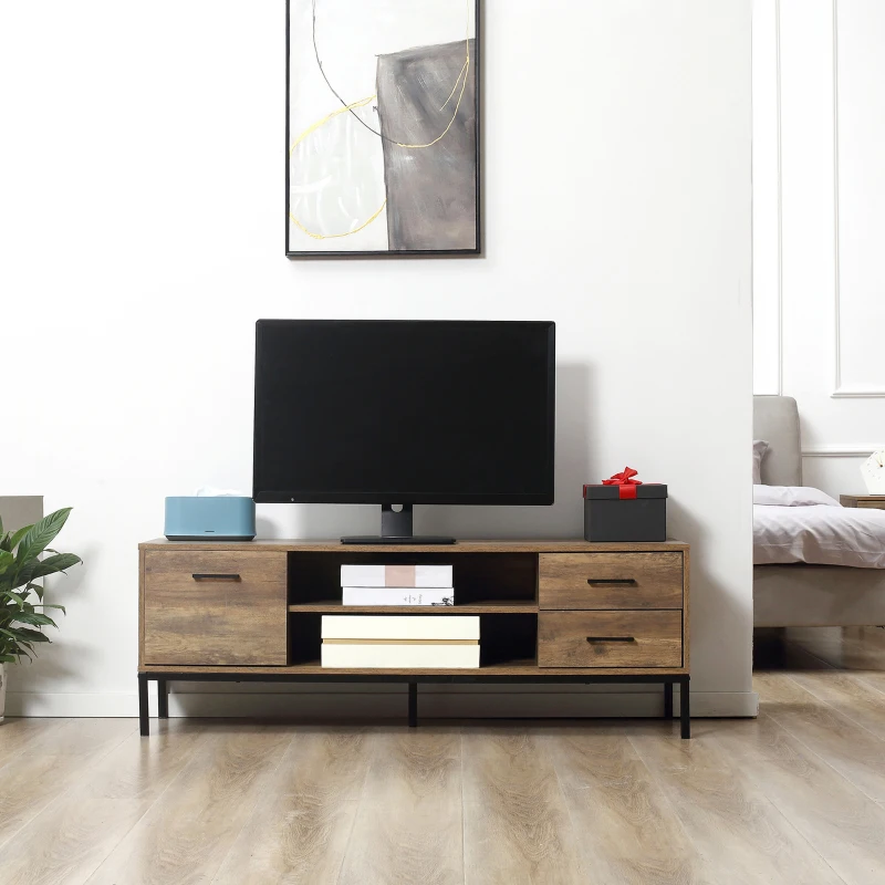 HOMCOM TV Stand for TV up to 50 Inches, Entertainment Center with Door, Open Storage and Drawers, TV Table with Steel Legs, Coffee