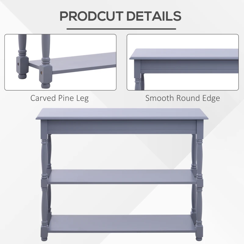 HOMCOM Console Table Modern Sofa Table with 2 Tier Shelves for Living Room, Entryway, Bedroom, Grey